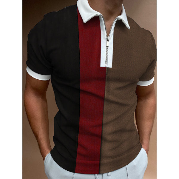 Herren Farbblock Zip-Up Polo Shirt Aliams