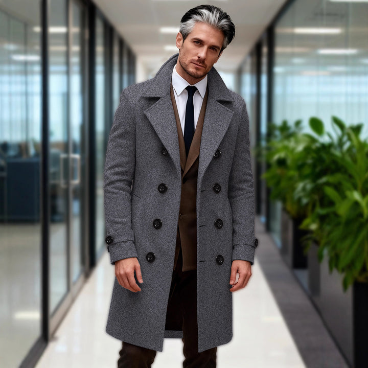 Herren Doppelreihiger Wollmantel mit modernem Schnitt Aliams