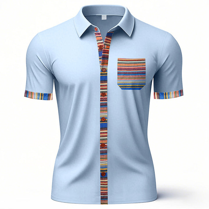 Herren Kurzarm-Hemd mit stilvollem Streifenmuster und praktischen Brusttaschen Aliams