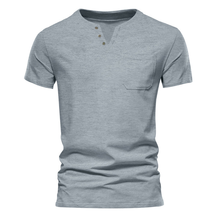Herren Kurzarm-Henley-T-Shirt mit praktischer Brusttasche und anpassbarem Knopfverschluss Aliams