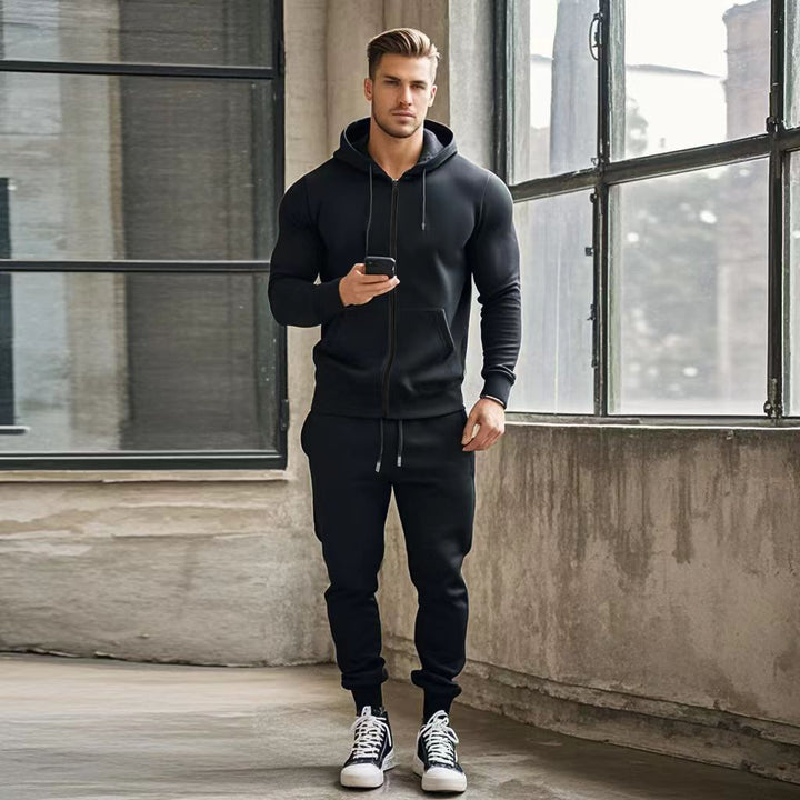 Herren sportlicher Kapuzensweatanzug mit funktionalen Reißverschlusstaschen Aliams