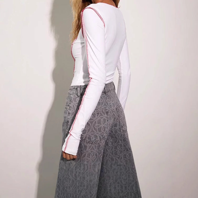 Damen Eleganter langärmeliger Bodysuit mit sportlichen Kontrasten Aliams