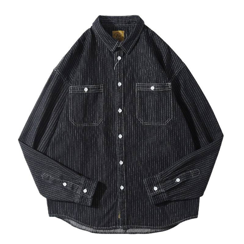 Herren Denim-Hemdjacke mit modernem Streifenmuster und praktischen Brusttaschen Aliams