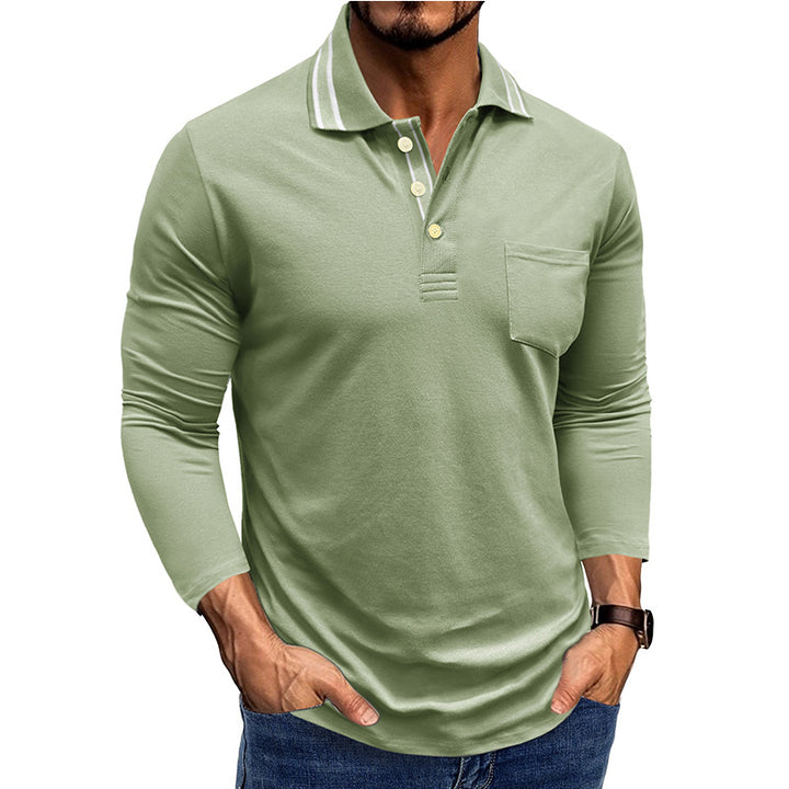 Herren elegantes Langarm Poloshirt mit modischen Details Aliams