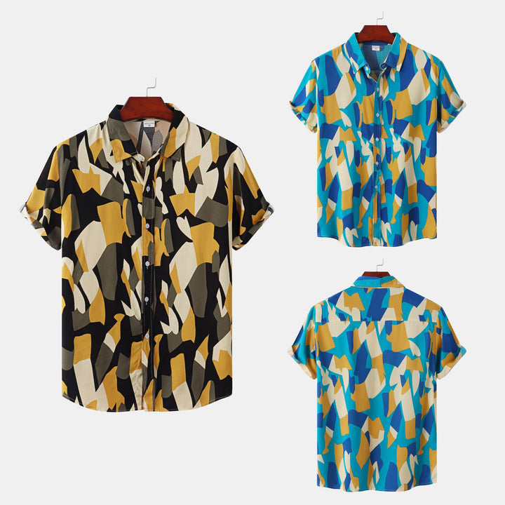 Herren Kurzarmhemd im auffälligen grafischen Muster mit lockerer Passform Aliams