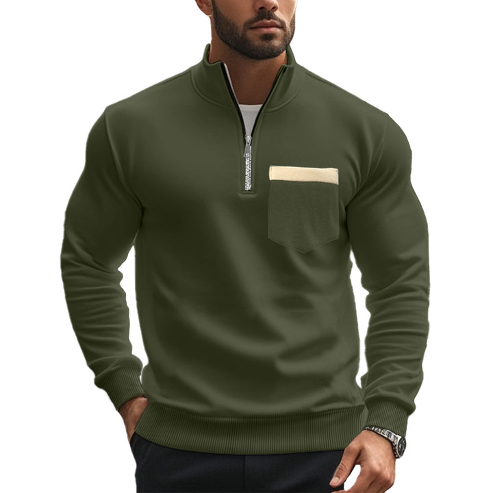 Herren Sportlicher Pullover mit halbem Reißverschluss und Kontrastbrusttasche Aliams