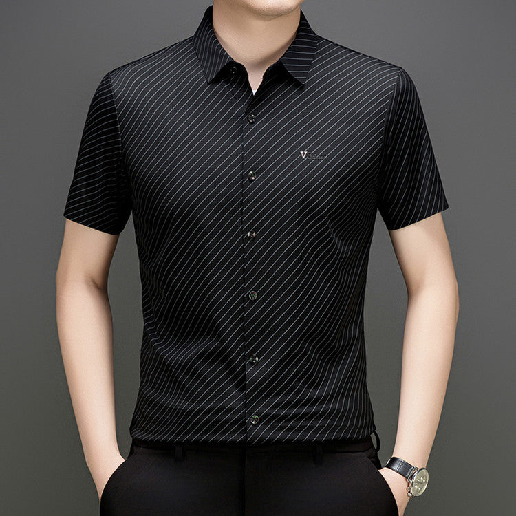 Herren elegantes, atmungsaktives Langarmhemd mit feinem Streifenmuster Aliams