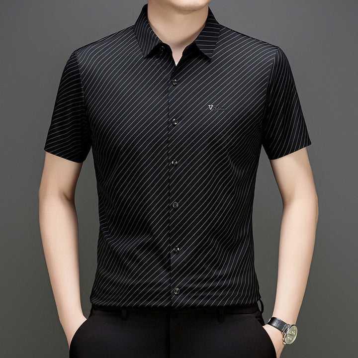 Herren elegantes, atmungsaktives Langarmhemd mit feinem Streifenmuster Aliams