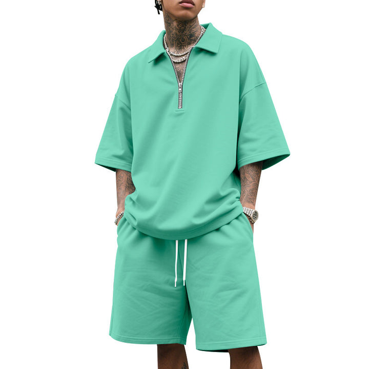 Herren Sportliches Kurzarm-Set mit dezente Reißverschlussdetail und lockerer Passform Aliams