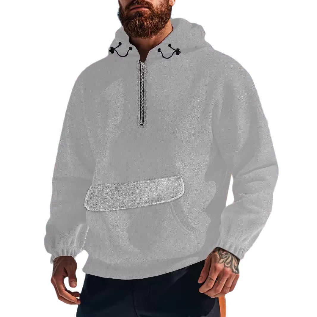 Herren fleecegefütterter Kapuzenpullover mit halbem Reißverschluss Aliams