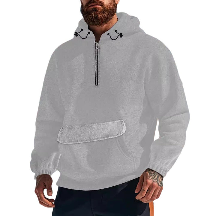 Herren fleecegefütterter Kapuzenpullover mit halbem Reißverschluss Aliams