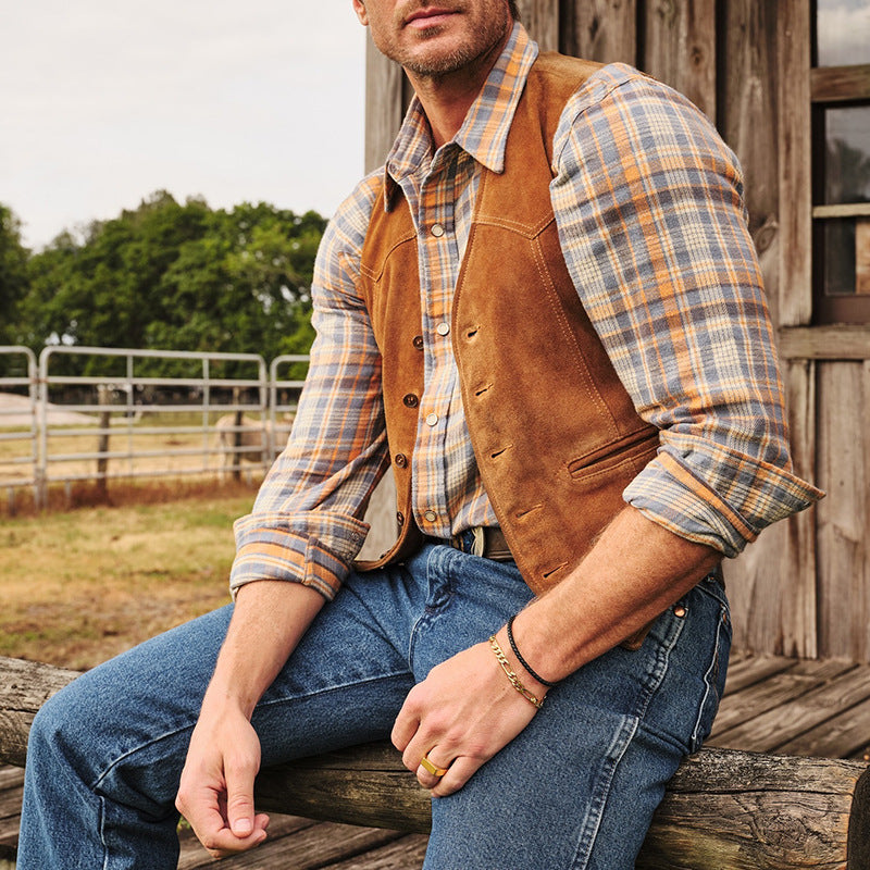 Herren Premium Wildlederweste mit funktionalen Taschen und klassischem Schnitt Aliams