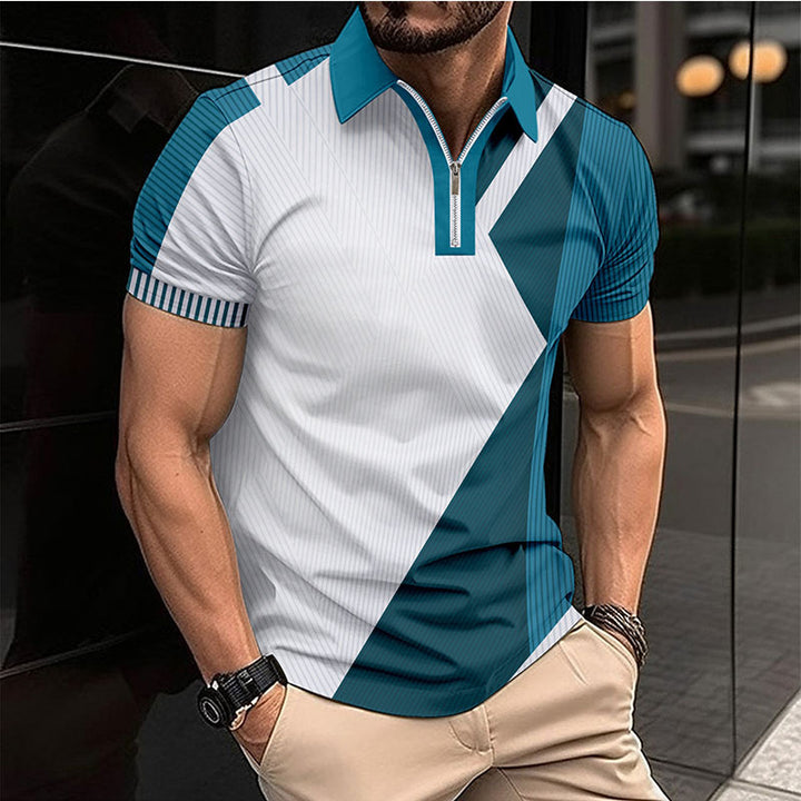 Herren Kurzarm Poloshirt mit modernem Reißverschluss und geometrischem Design Aliams