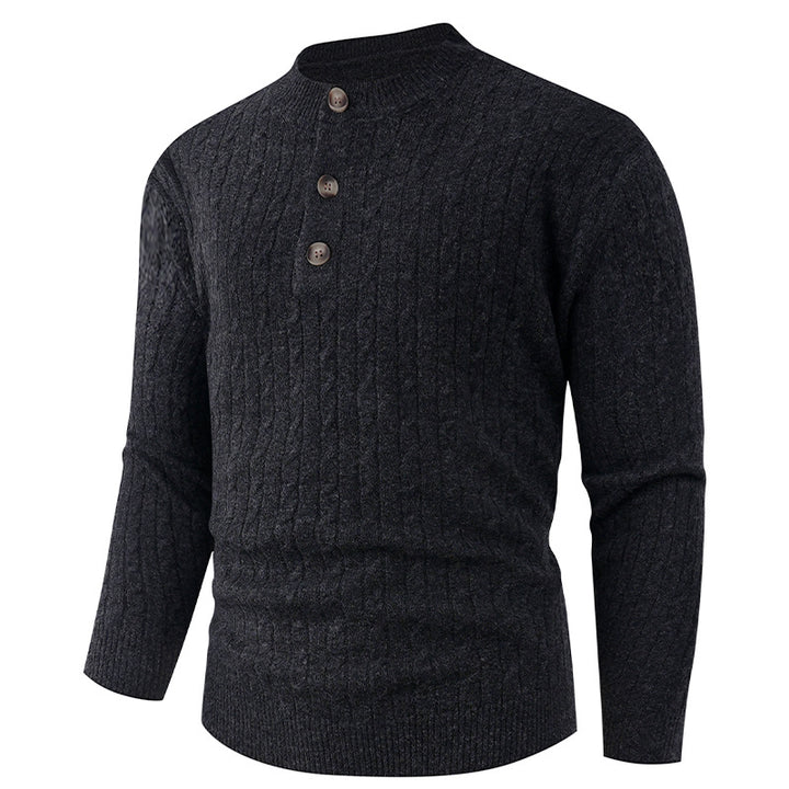 Herren Grobstrickpullover mit modernem Schalkragen und Knopfdetails Aliams