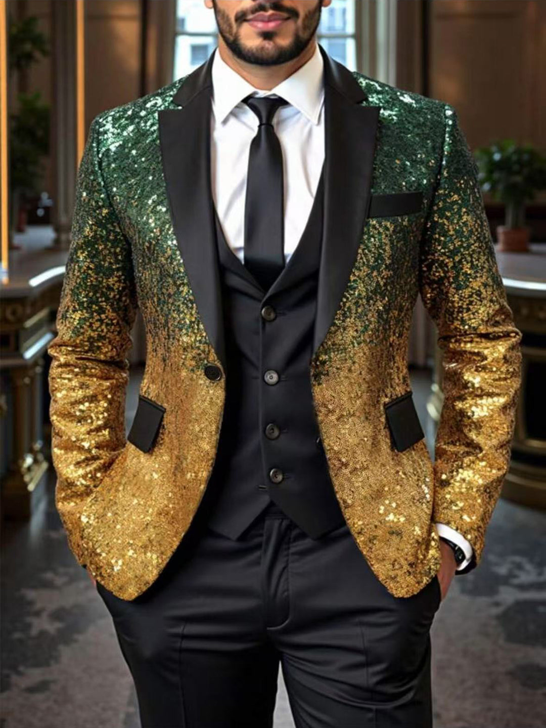 Herren eleganter Paillettenblazer mit modernem Schnitt Aliams