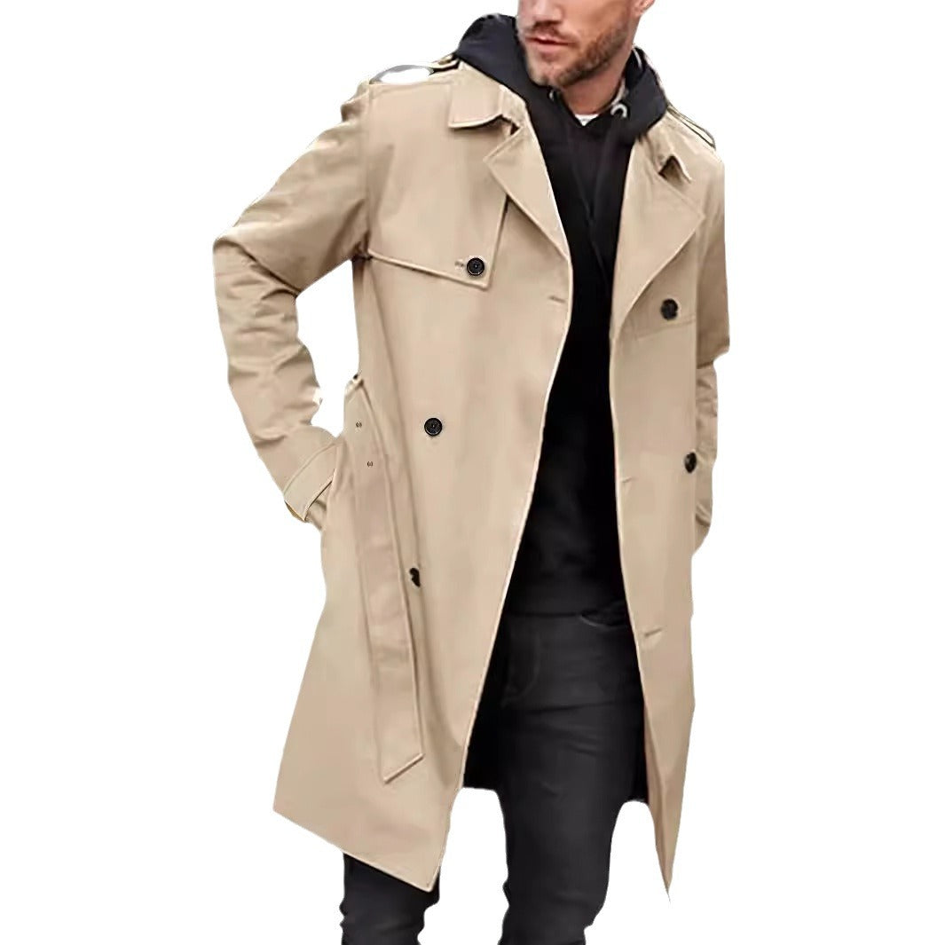 Herren klassischer Trenchcoat mit Doppelreißverschluss und großen Taschen Aliams