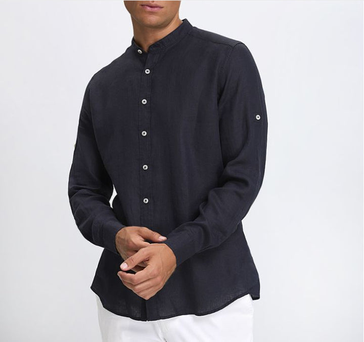 Herren stilvolles Langarmhemd mit Stehkragen und feiner Textur Aliams