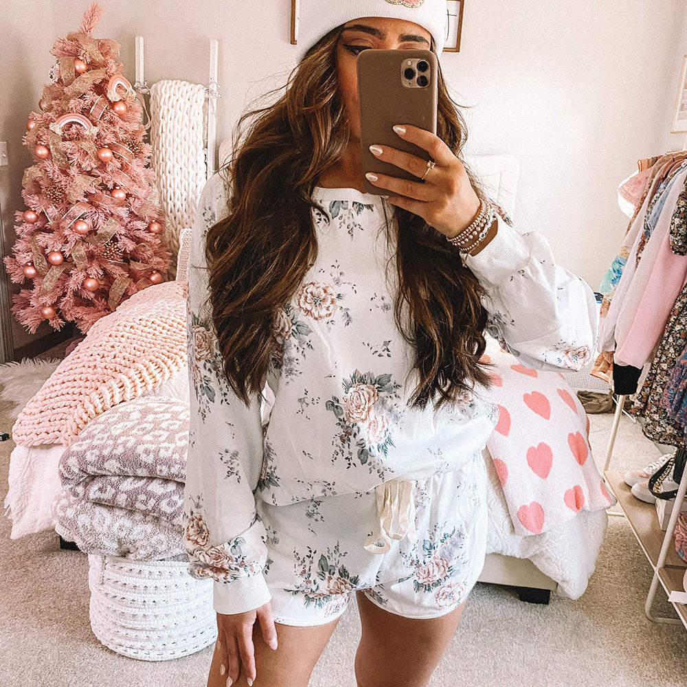 Damen Schlafanzug-Set mit floralem Design und elastischem Bund Aliams