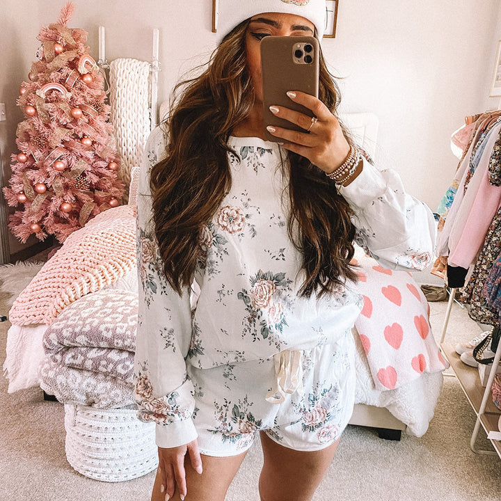 Damen Schlafanzug-Set mit floralem Design und elastischem Bund Aliams