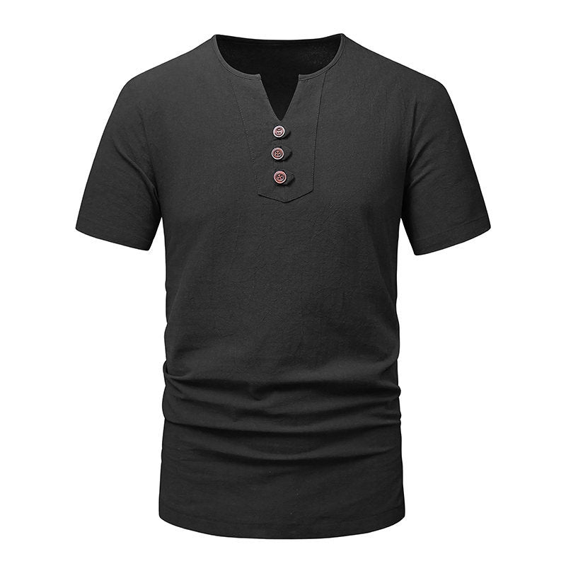 Herren Kurzarm-Henley-T-Shirt mit modernen Knopfdetails Aliams