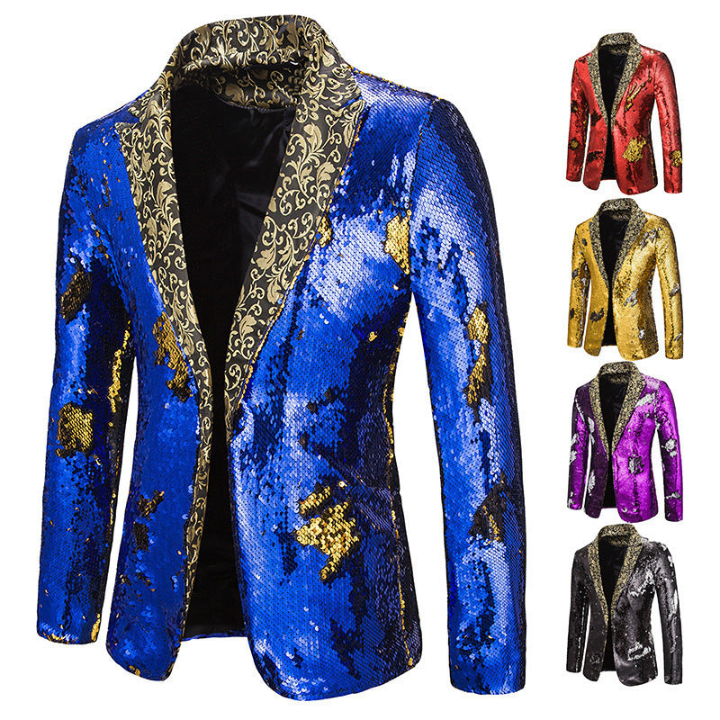 Herren Glitzernde Paillettenblazer mit extravagantem Kragen Aliams