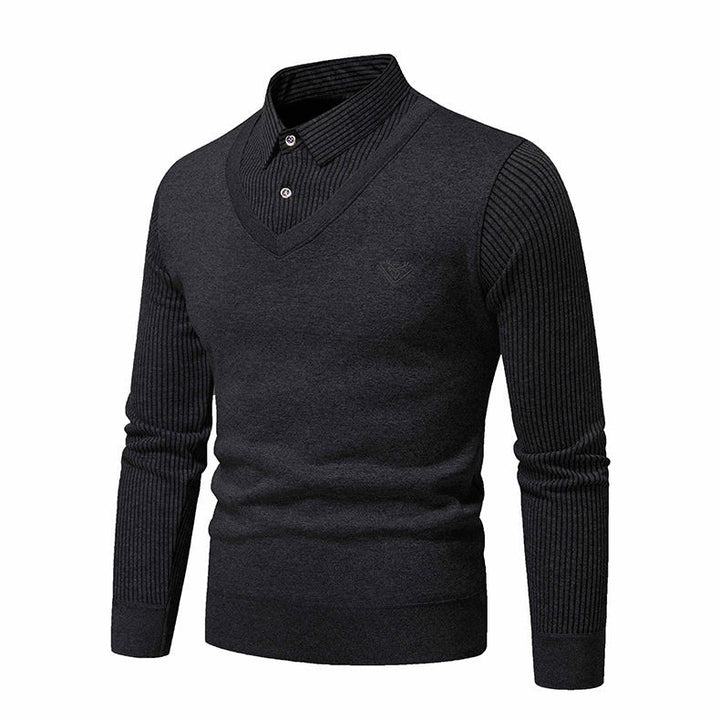 Herren Strickpullover mit V-Ausschnitt und modernem Rippenmuster Aliams