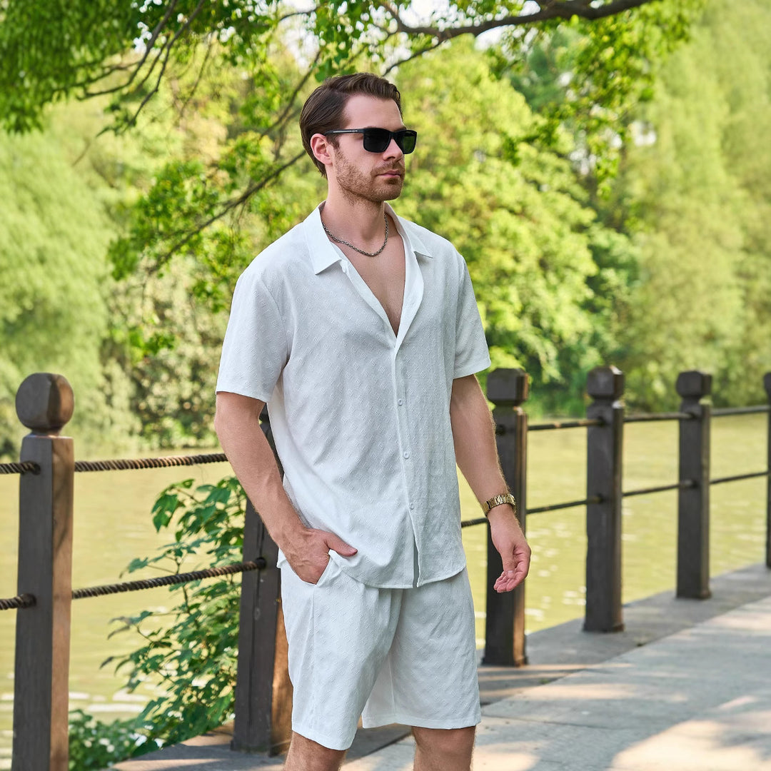 Herren lässiges Kurzarmhemd und kurze Hose Set Aliams