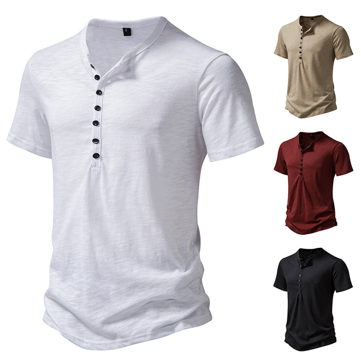 Herren Kurzarm Henley-Shirt mit dekorativer Knopfleiste Aliams