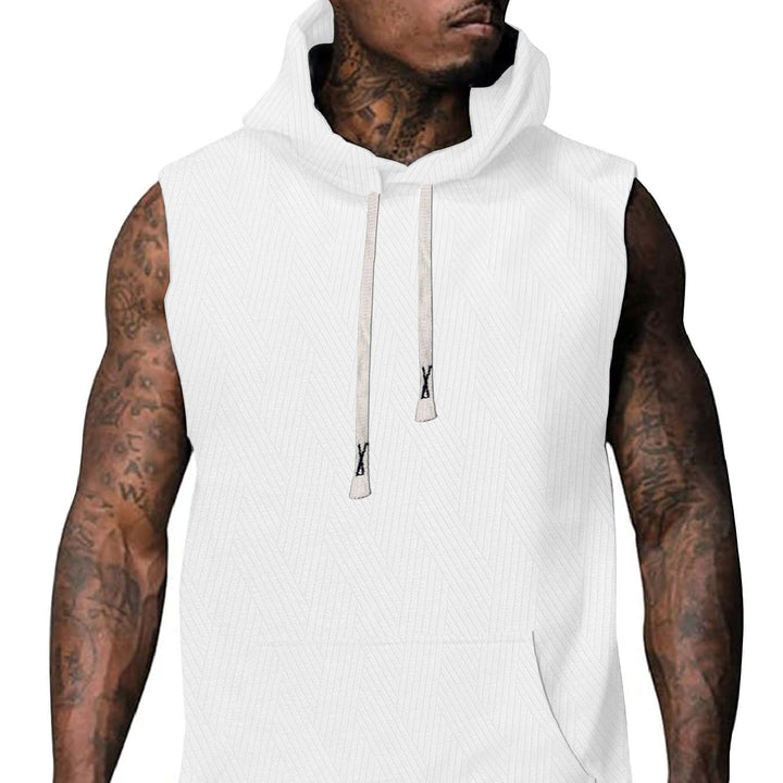 Herren ärmelloses Kapuzenshirt mit strukturiertem Design und praktischer Kängurutasche Aliams