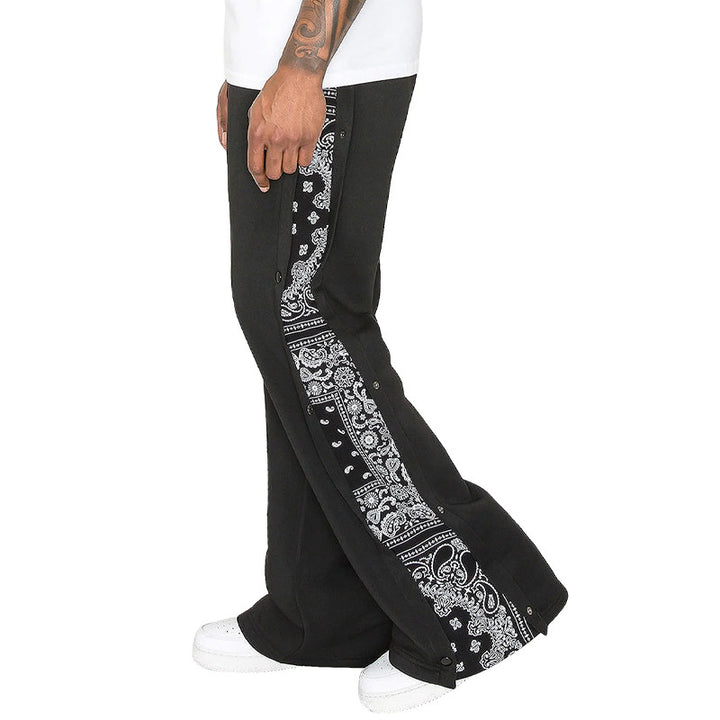 Herren Freizeithose mit kontrastierenden Bandana-Details und Druckknopfleiste Aliams