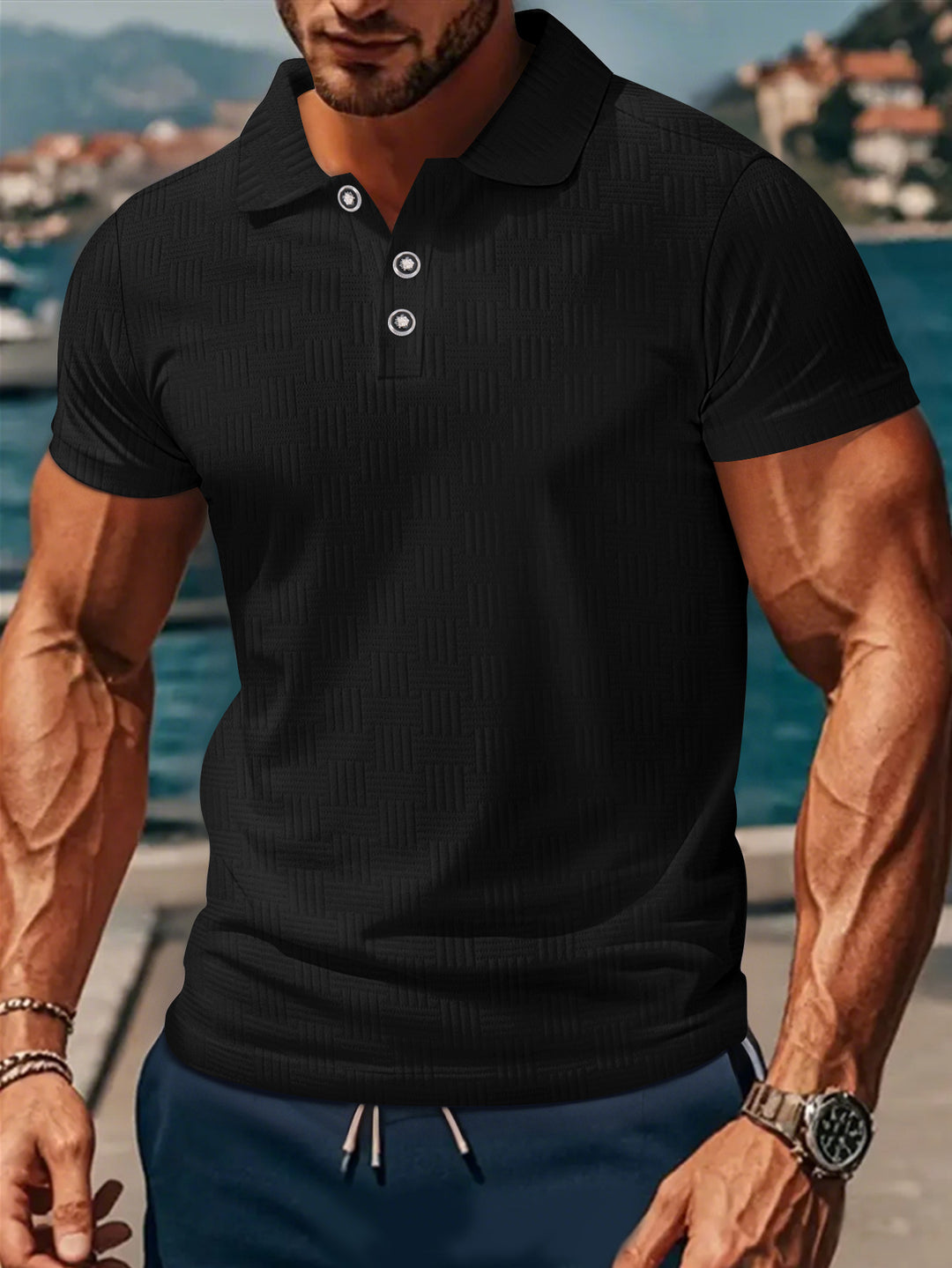 Herren Polohemd mit strukturiertem Design und klassischem Kragen Aliams