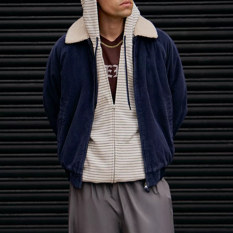 Herren stylische Cordjacke mit abnehmbarem Sherpa-Kragen Aliams