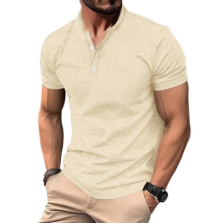 Herren Kurzarm-Henley-T-Shirt mit hochwertigem, atmungsaktivem Baumwollmix Aliams