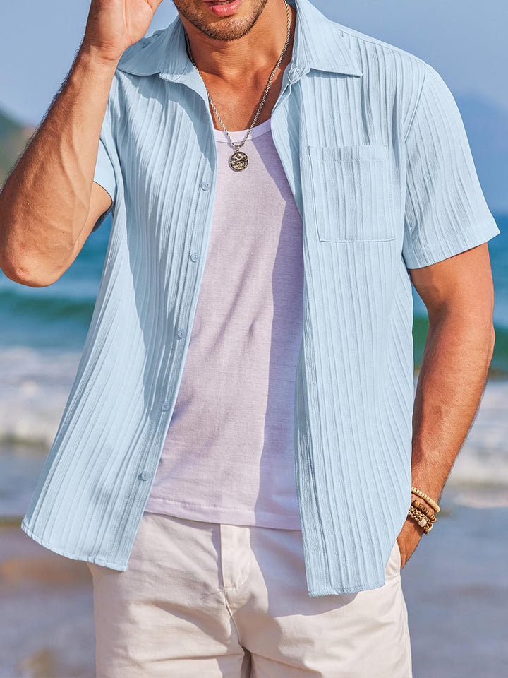 Herren Kurzarm-Hemd mit dezentem Längsstreifen und Brusttasche Aliams