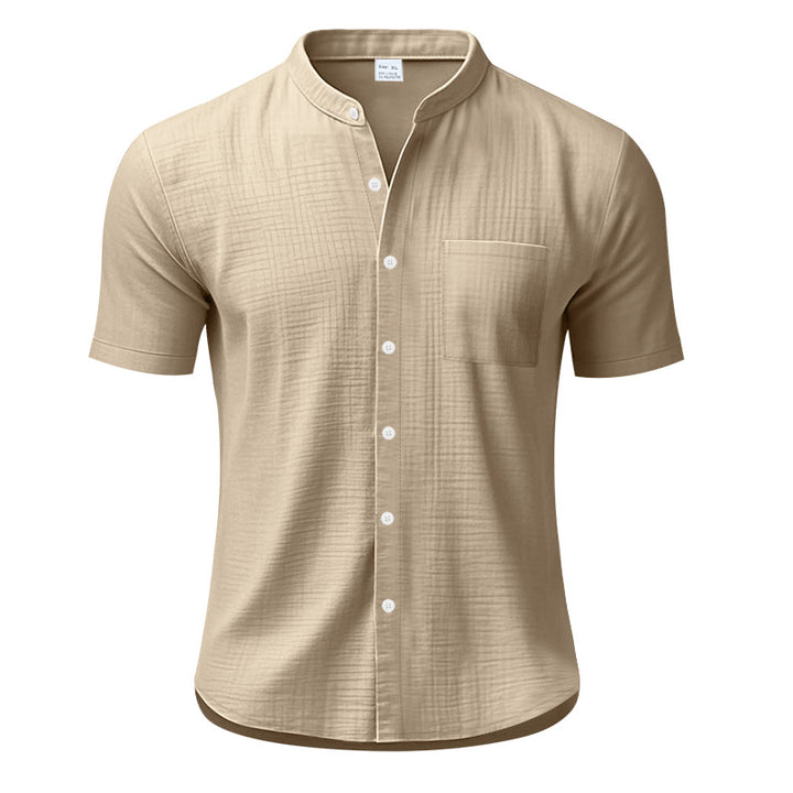 Herren Kurzarm-Henley-Shirt mit strukturiertem Design und Brusttasche Aliams