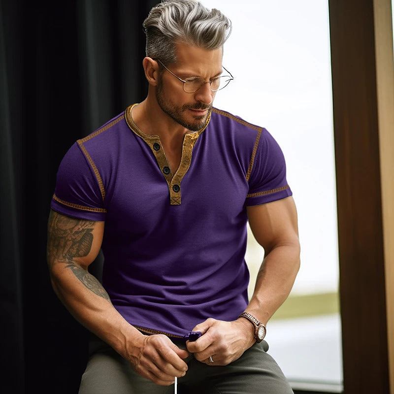 Herren Kurzarm T-Shirt mit Knopfleiste Aliams