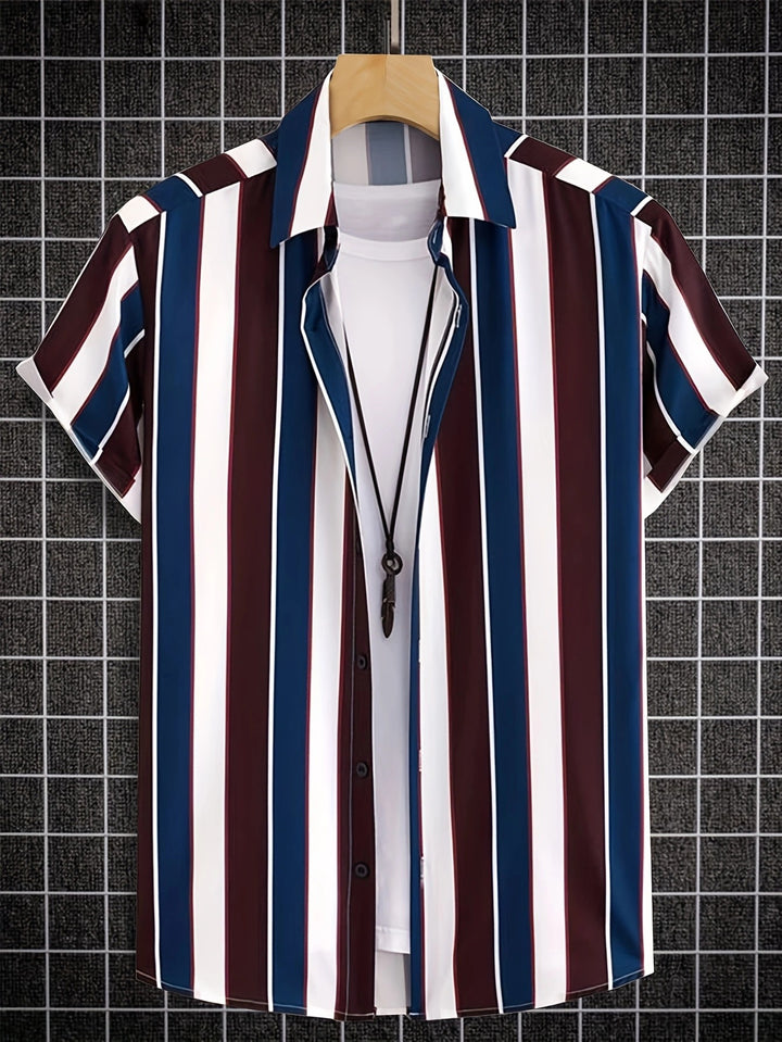 Herren Kurzarmhemd mit auffälligem Streifenmuster und lockerer Passform Aliams