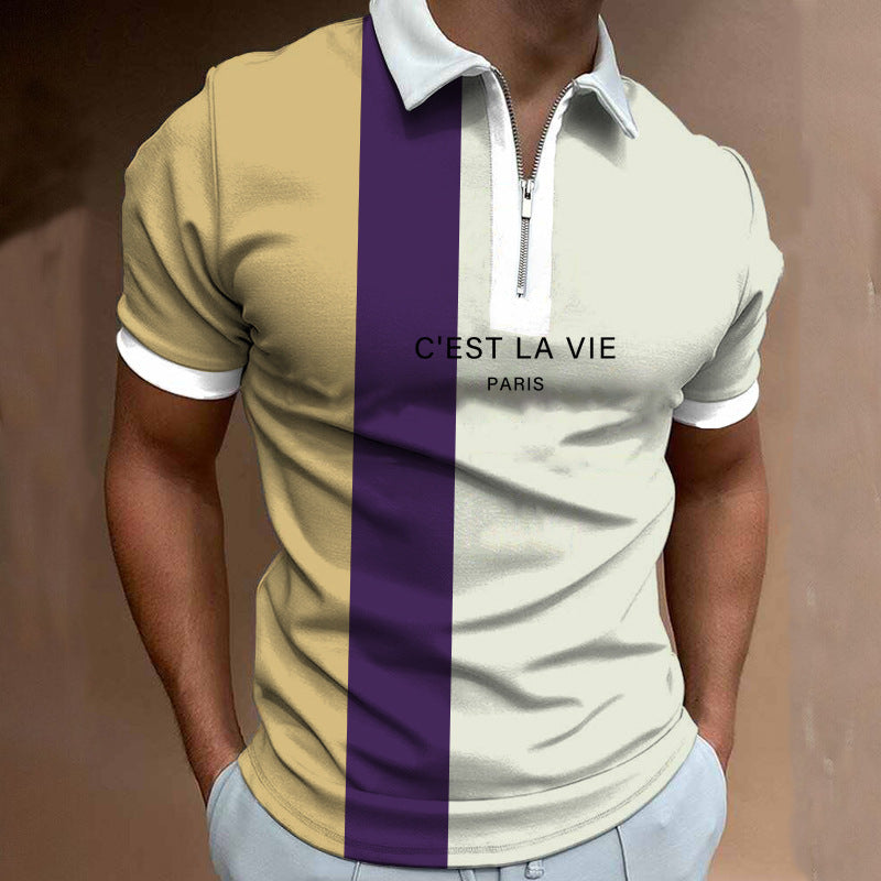 Herren Poloshirt mit modernem Stehkragen und asymmetrischem Farbdesign Aliams