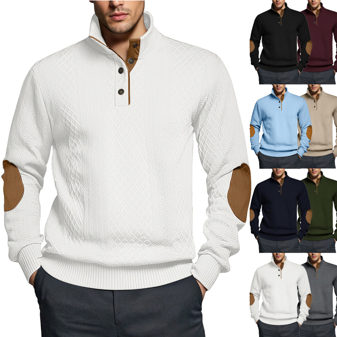 Herren Strickpullover mit strukturiertem Design und Lederpatches Aliams