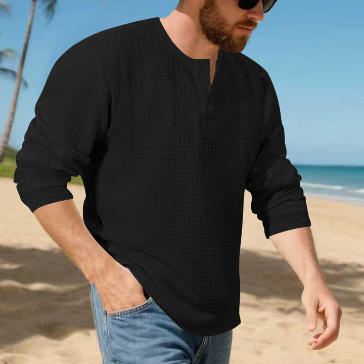 Herren stilvolles Langarm-Henley-Shirt mit strukturierter Oberfläche Aliams