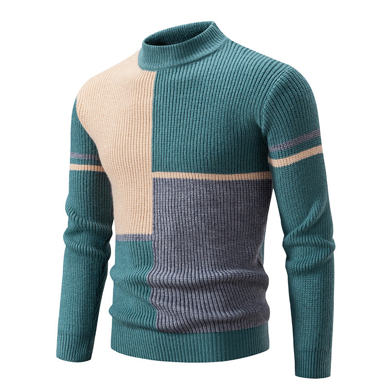 Herren Strickpullover mit modischen Farbblock-Design und hohem Kragen Aliams