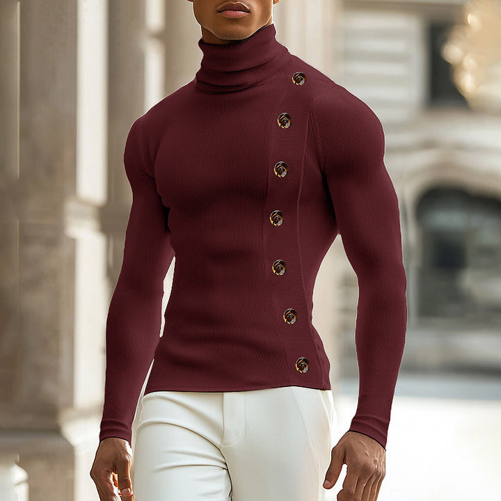 Damen Langarm Rollkragenpullover mit Knopfdetails Aliams