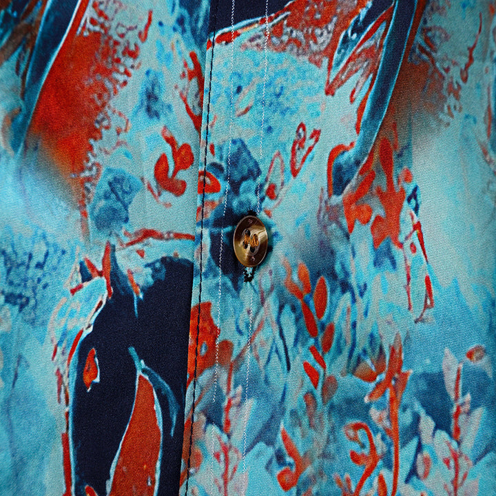 Herren Kurzarmhemd mit aufregendem Pferdemuster und luftiger Baumwollqualität Aliams