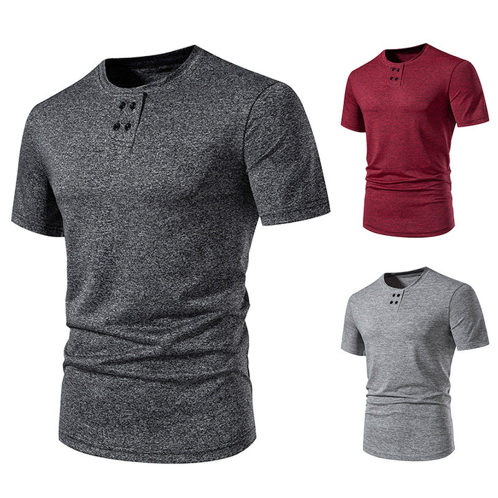 Herren Kurzarm-Henley-T-Shirt mit modischem Knopfdesign und atmungsaktiver Baumwollqualität Aliams