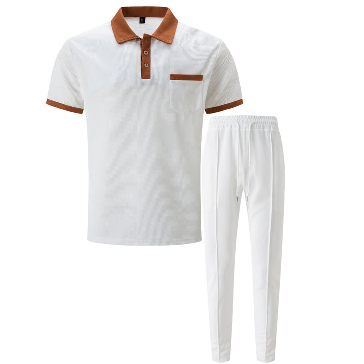 Herren elegantes Freizeit-Set mit strukturiertem Poloshirt und bequemer Hose Aliams