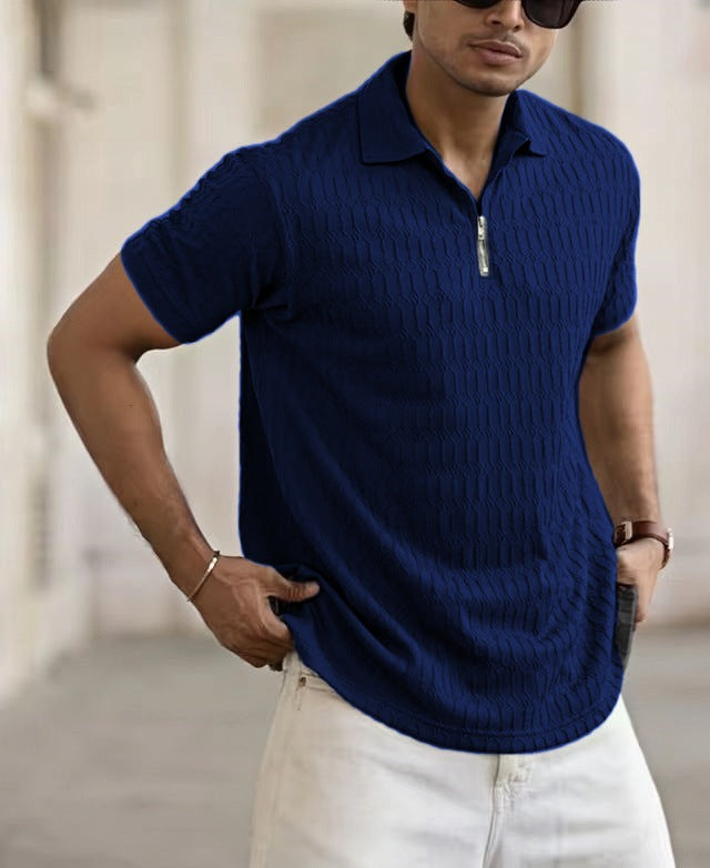 Herren Kurzarm Poloshirt mit strukturiertem Design und Reißverschluss Aliams