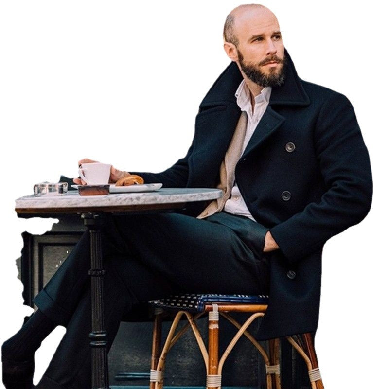 Herren eleganter doppelreihiger Wollmantel mit strukturiertem Obermaterial Aliams