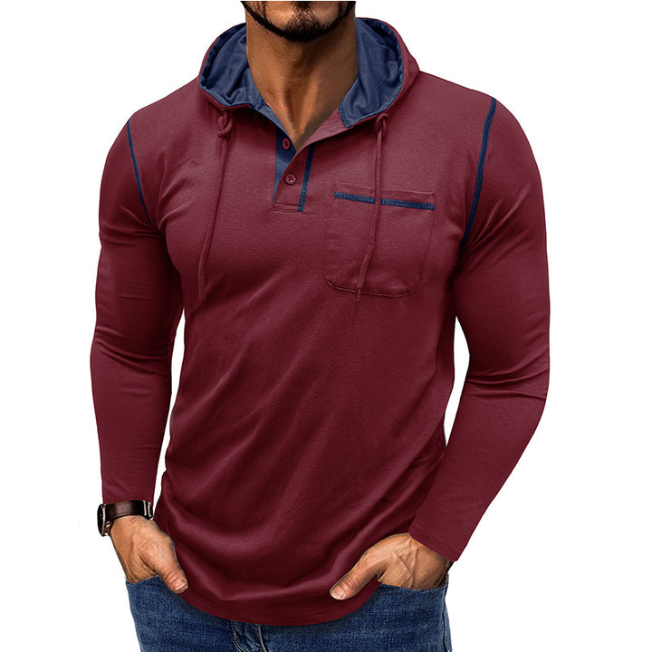 Herren Kapuzenpullover mit modischer Knopfleiste und praktischer Brusttasche Aliams