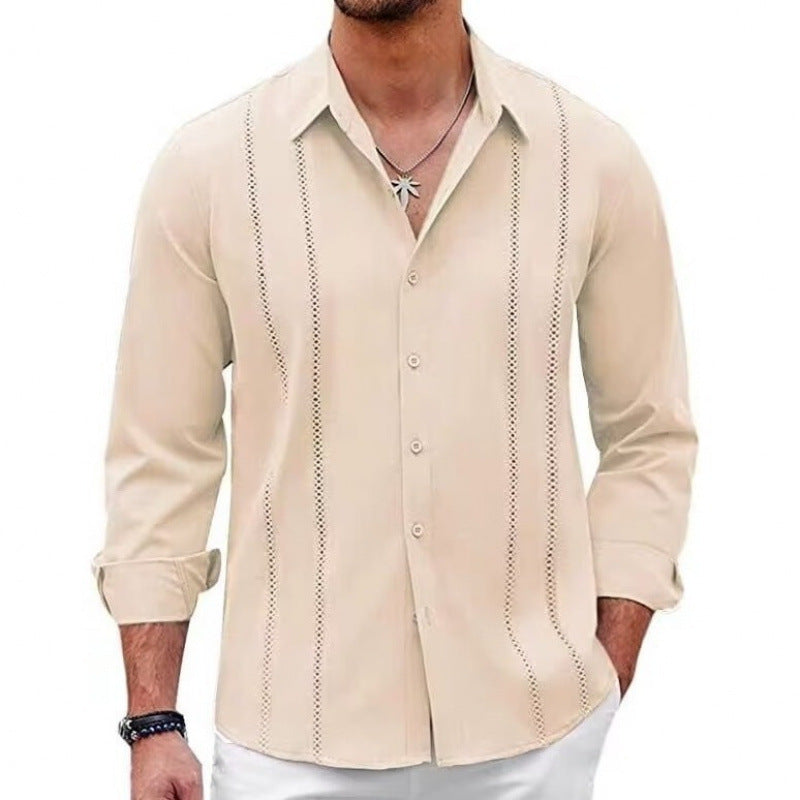 Herren Elegante Langarmbluse mit feinen Stickdetails Aliams