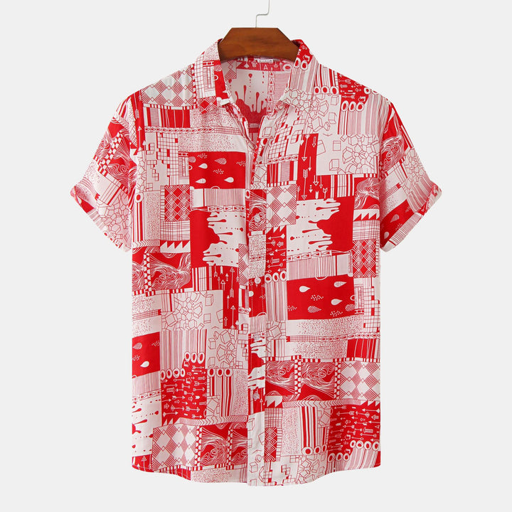 Herren Kurzarmhemd im kunstvollen Patchwork-Design mit strukturiertem Stoff Aliams